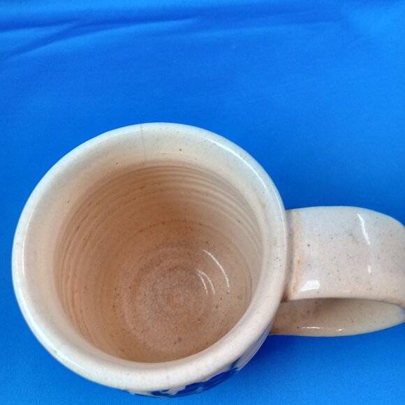 Handmade art pottery mug with blue iris design - Picture 8 of 8